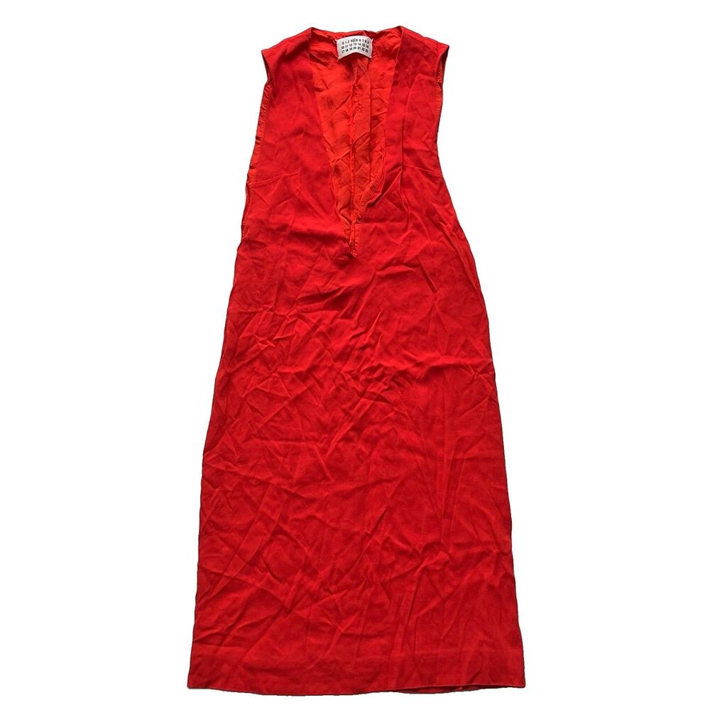 MARTIN MARGIELA Deep V-Neck Midi Dress Pencil Sleeveless IT 42 US4 Made in Italy